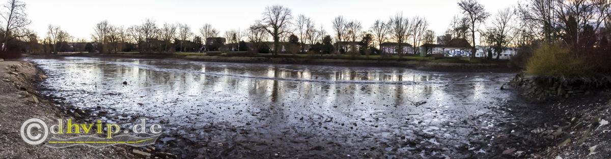 Panorama picture of Anlagensee Tübingen (Germany) which was without water at that moment for cleaning work. Picture available for sale in the shop.